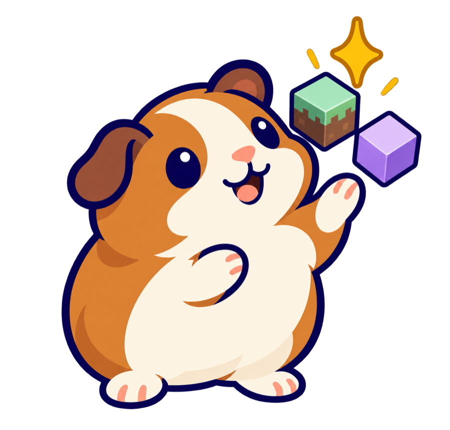 Wish the guinea pig waves beneath a mint grass block and a lavender cube